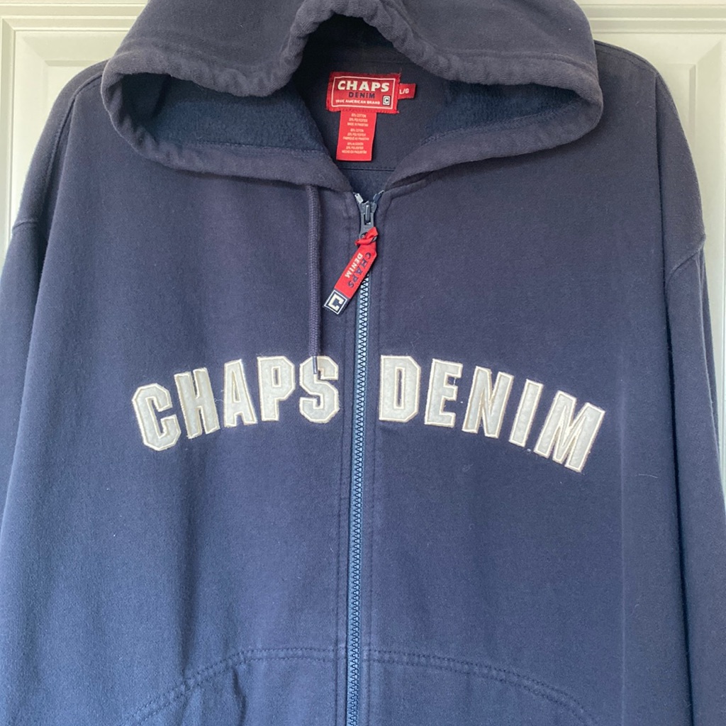 Chaps Denim Zip Up Hooded Sweatshirt.